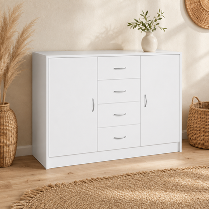 Drawers Sideboard Storage Cabinet with 2 Doors, White
