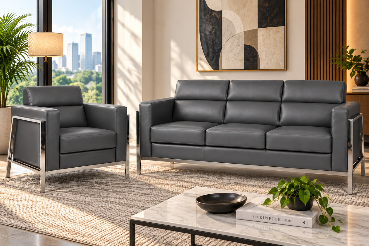 Contemporary Padded Sofa and Lounge Chair Set