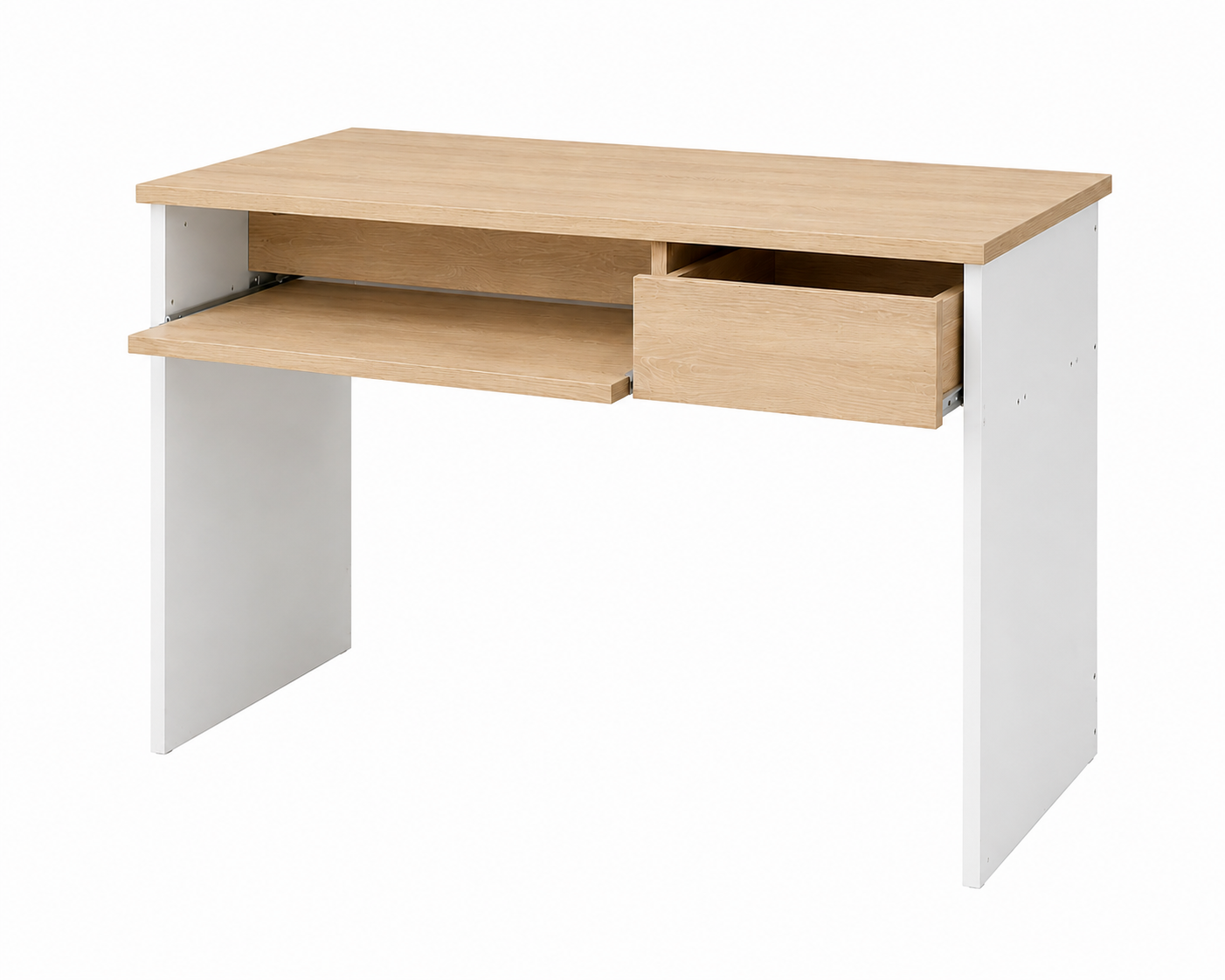 Coavas Computer Desk Study Table Wooden Writing Desk with Cupboard Drawers and Keyboard Tray Desktop PC Table for Adults and Children,80x45x75cm oak & White