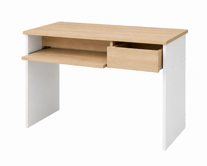 Coavas Computer Desk Study Table Wooden Writing Desk with Cupboard Drawers and Keyboard Tray Desktop PC Table for Adults and Children,80x45x75cm oak & White