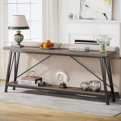 Tribesigns 70.9 Inches Extra Long Sofa Table Behind Couch, Industrial Entry Console Table for Hallway, Entryway, Living Room, Brown