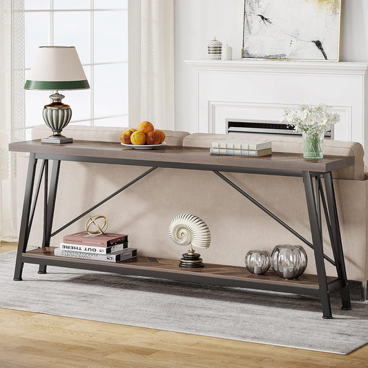Tribesigns 70.9 Inches Extra Long Sofa Table Behind Couch, Industrial Entry Console Table for Hallway, Entryway, Living Room, Brown
