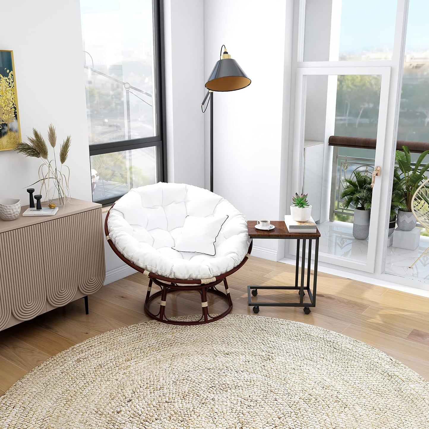 HAHRIR Coffee Table,Sofa Side Table with Wheels,C Shaped Snack Table Wood Finish Metal Construction ?Black+Brown?