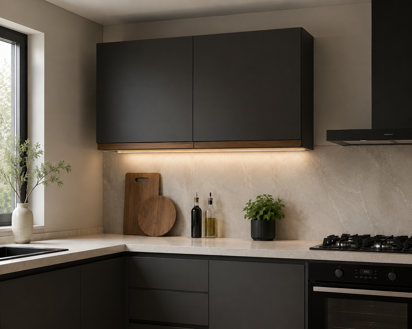 Overhead Cabinet Kitchen with 2 Doors, Wood, 60 x 66 x 31 Cm - Black