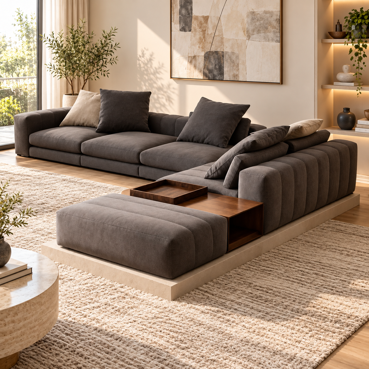 Modern Gray L-Shaped Sectional Sofa