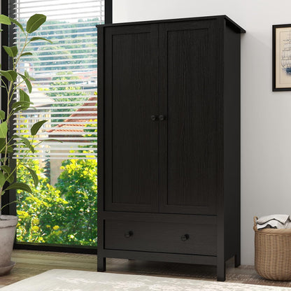 Panana 2 Door Wardrobe, Armoire with Drawer for Bedroom (Black)