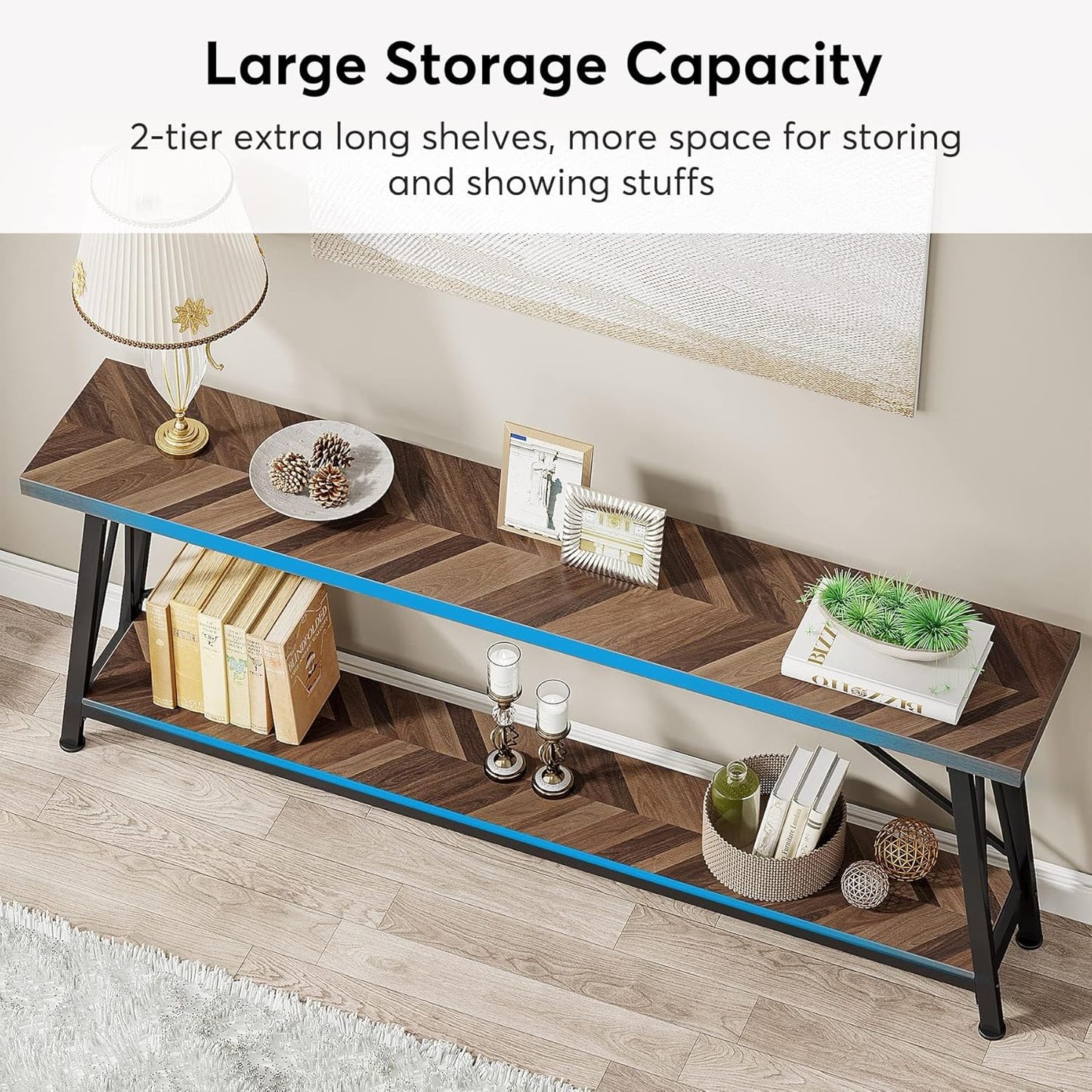 Tribesigns 70.9 Inches Extra Long Sofa Table Behind Couch, Industrial Entry Console Table for Hallway, Entryway, Living Room, Brown