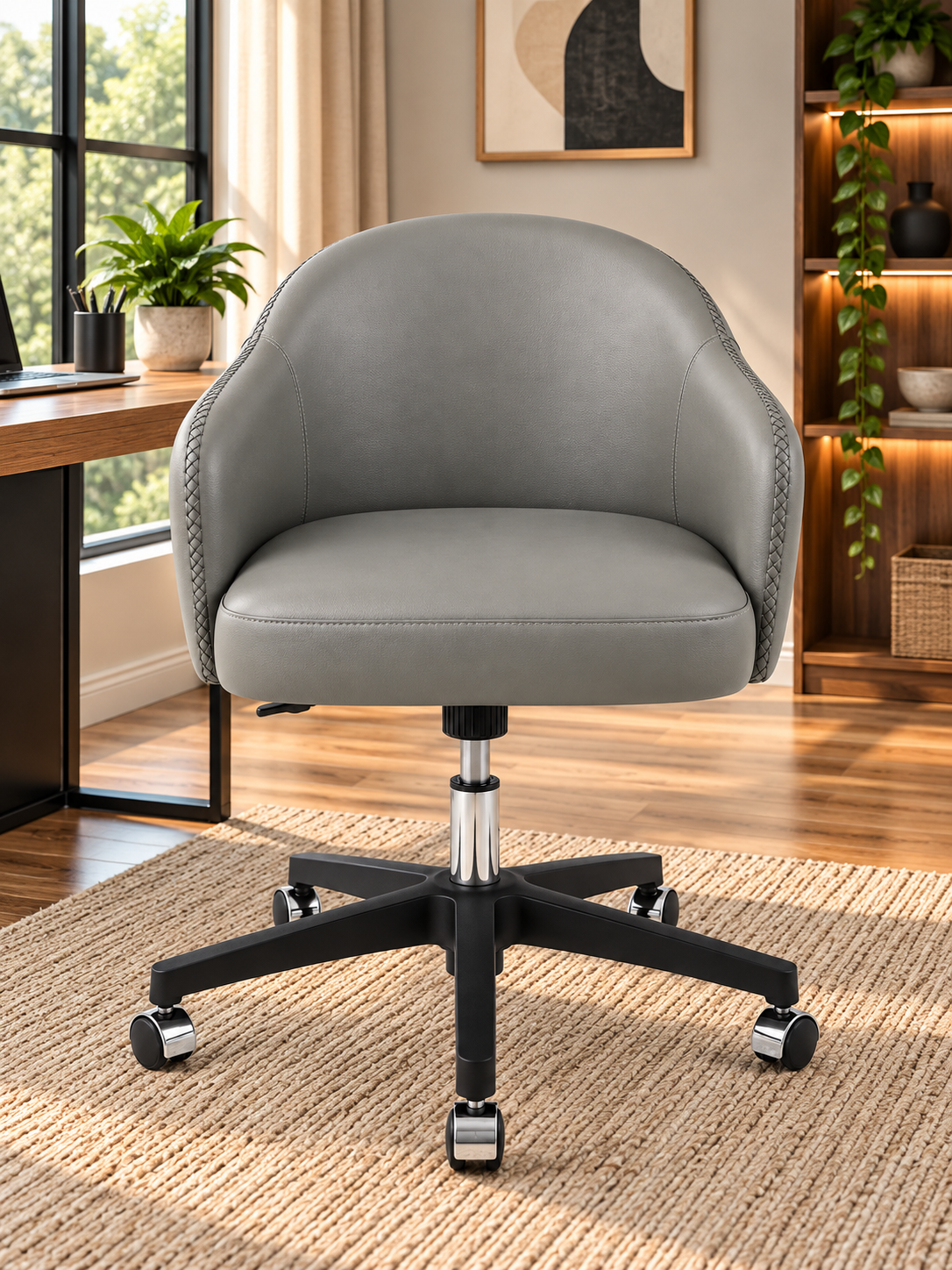 Contemporary Swivel Office Chair with Curved Backrest