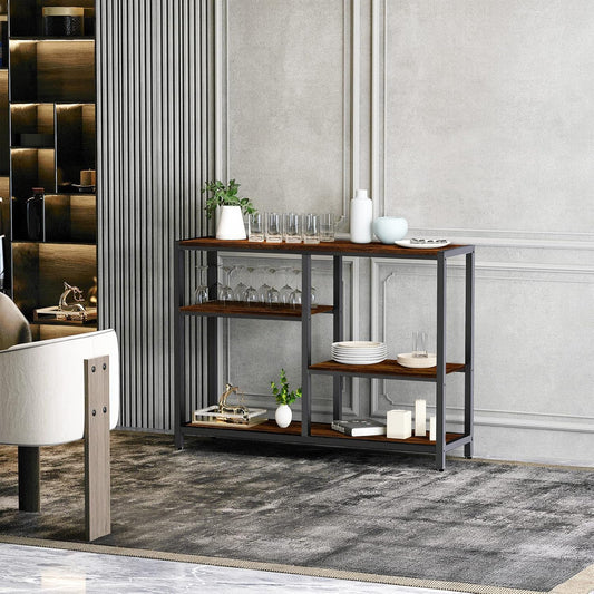 furduzz Console Table -41 Inch Narrow Entryway Table with 3-Tier Shelves, Industrial Sofa Table for Living Room,Front Hall, Hallway,Dinning Room,Kitchen, Bedroom,Coffee Bar,Rustic Brown Foyer Table