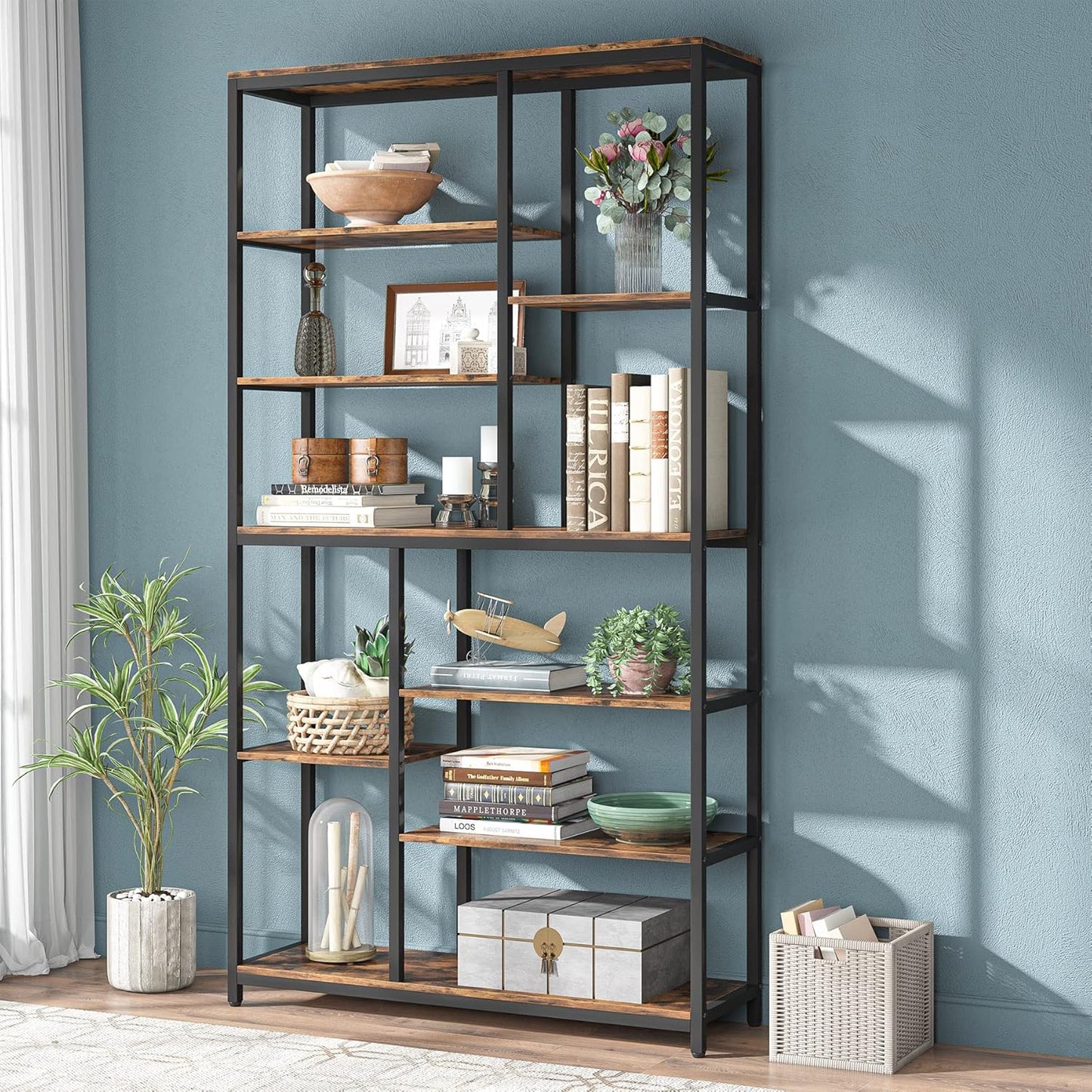 Tribesigns 79 inches Tall Bookshelf Bookcase, 8-Tier Staggered Bookcase, Modern Freestanding Open Book Shelves, Wide Wood Etagere Shelving Unit Display Shelf for Living Room