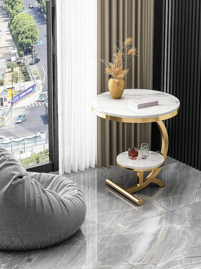 LYLY Nordic Living Room Coffee Table - Balcony & Corner Sofa Table, Stainless Steel, Small & Round Glass Top