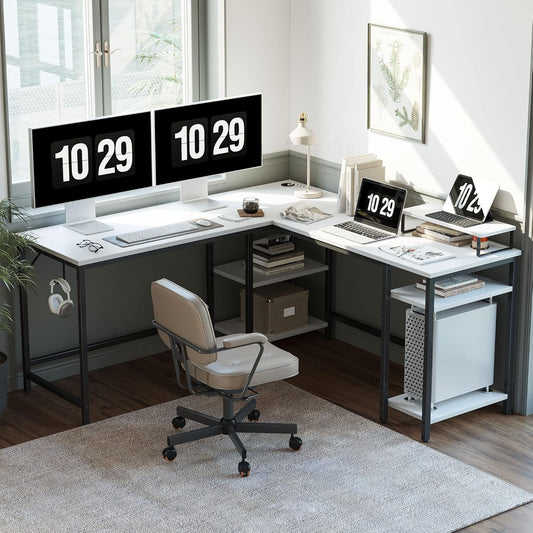 CubiCubi L Shaped Desk White