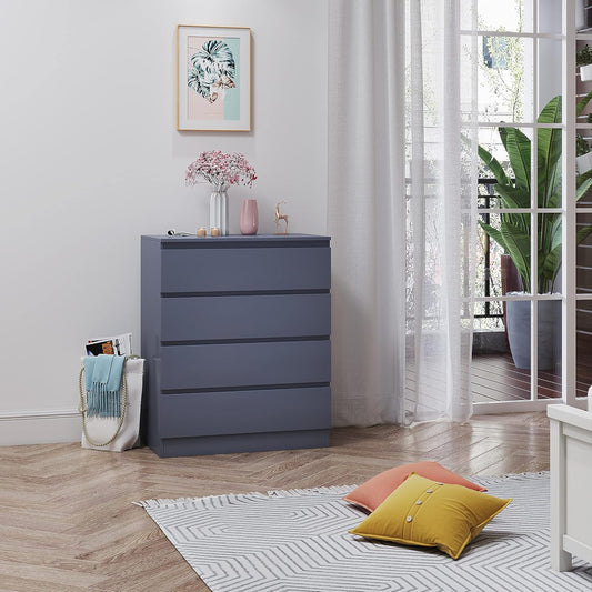 Panana Wooden 3/4/5/6 Chest Of Drawers with Metal Runner Modern Bedroom Bedside Storage Cabinet Unit for Hallway Living Room (Gray, 4 Drawer Chest)