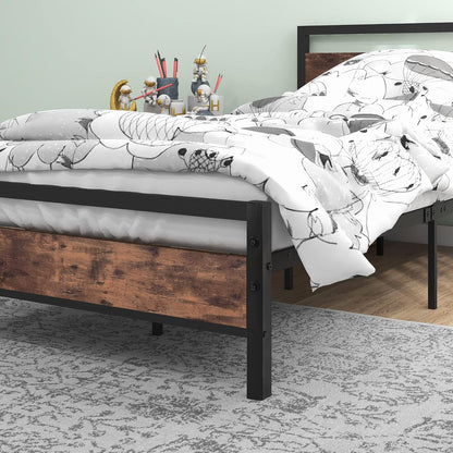 BOFENG 3ft Single Bed Frames Solid Bedstead Base with Wood Headboard,Heavy Duty Metal Platform Bed Frame No Box Spring Needed,Mattress Base/Metal Slat Support/Underbed Storage Space/Rustic Brown
