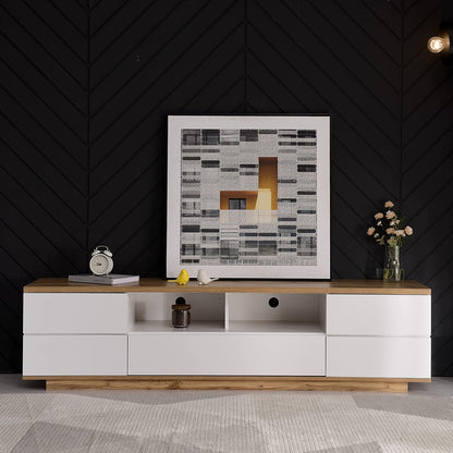 Merax Wood TV Stand Entertainment Center with Storage Cabinets & Open Shelves, Modern TV Console Table for TVs Up to 80” for Living Room Bedroom (White)