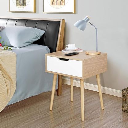 Yaheetech Bedside Table, Set of 2, Side Table, Bedside Table with Drawer, Wooden Legs, Sofa Table, Bedside Cabinet, Box Spring Bed, Bedside Table for Bedroom/Living Room, Light Brown