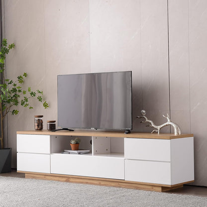 Merax Wood TV Stand Entertainment Center with Storage Cabinets & Open Shelves, Modern TV Console Table for TVs Up to 80” for Living Room Bedroom (White)