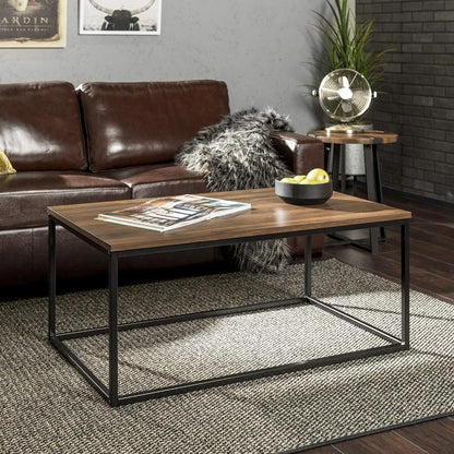 Walker Edison Modern Wood and Metal Frame Open Rectangle Coffee Accent Table Living Room Ottoman End Table, 42 Inch, Dark Walnut