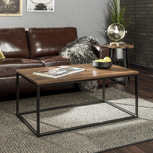 Walker Edison Modern Wood and Metal Frame Open Rectangle Coffee Accent Table Living Room Ottoman End Table, 42 Inch, Dark Walnut
