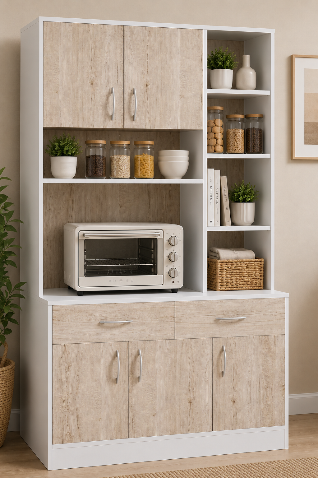 HOMCOM Kitchen Cupboard Sideboard Storage Cabinet Unit with Counter Top, Adjustable Shelves, Drawers for Dining Room, Living Room