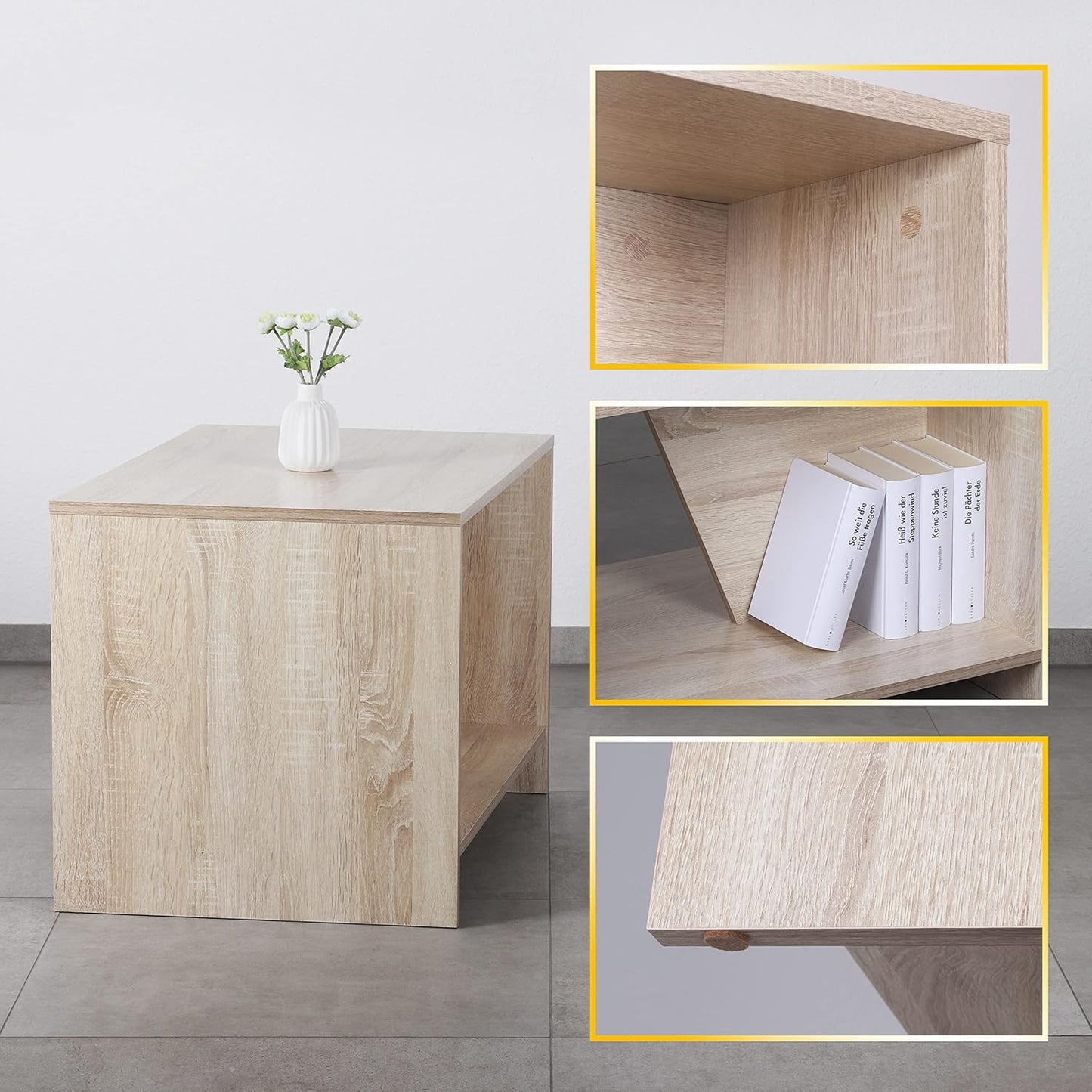 RICOO WM091-ES Coffee Table with Storage Space 75 x 50 x 50 cm Living Room Side Table Oak