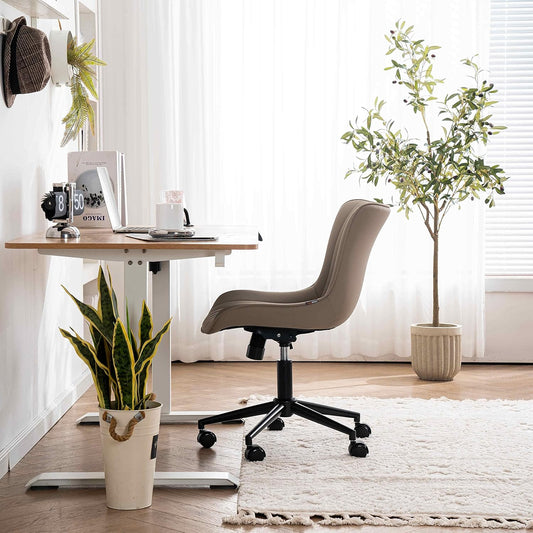 YOUNIKE Modern Office Chair Desk Chair for Home Office, Leather Padded Seat Adjustable Height Computer Chair for Compact Space, Small Swivel Task Chair with Rocking Mid Back, Khaki