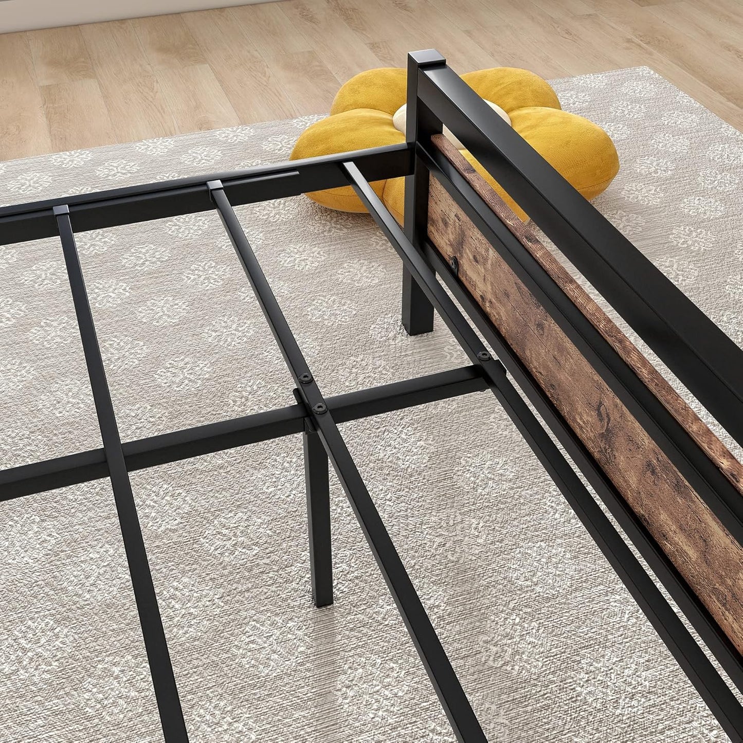 BOFENG 3ft Single Bed Frames Solid Bedstead Base with Wood Headboard,Heavy Duty Metal Platform Bed Frame No Box Spring Needed,Mattress Base/Metal Slat Support/Underbed Storage Space/Rustic Brown