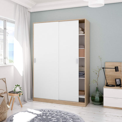 Dmora Wardrobe with Two Sliding Doors and Three Shelves, Oak and Glossy White, cm 120 x 50 x h200, Length 120 cm