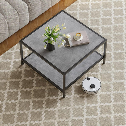 SAYGOER Coffee Table for Living Room, Square Modern Coffee Tables with Storage, 2 Tier Small Farmhouse Center Table for Office Apartment Home, Gray Wood Tabletop, Easy Assembly