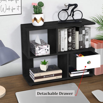 ABOUT SPACE Table Top Bookshelf - Countertop Bookcase with Drawer, Engineered Wood S-Shaped Desktop Storage Organizer Table Shelf Book Rack for Home Study Room (Lemon Oak - L 60 x B 25 x H 50 cm)