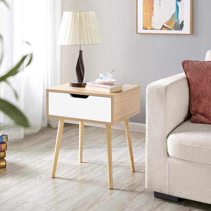 Yaheetech Bedside Table, Set of 2, Side Table, Bedside Table with Drawer, Wooden Legs, Sofa Table, Bedside Cabinet, Box Spring Bed, Bedside Table for Bedroom/Living Room, Light Brown