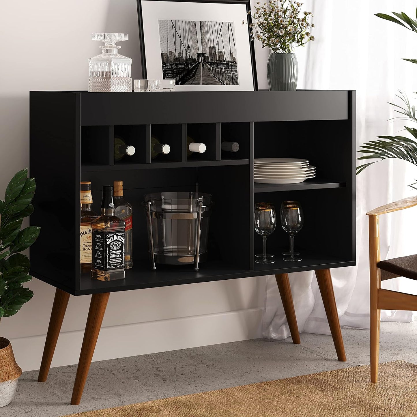 Quality Móveis Sideboard Buffet New Odin Wine Bar Black - Furniture