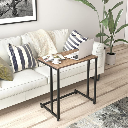 Season STORY Venice C Shaped Side Table with Wheels, End Table for Sofa - 23.6 X 15.7 X 25.5 Inch, Couch Tray Tables That Slide Under, Sofa Table Living Room Furniture, Rolling Desk Snack Table