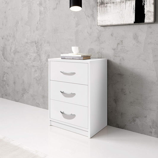 Stella Trading PEPE Bedside Table White - Simple Bedside Cabinet with Three Drawers Suitable for Any Bed & Bedroom - 39 x 54 x 28 cm (W x H x D)