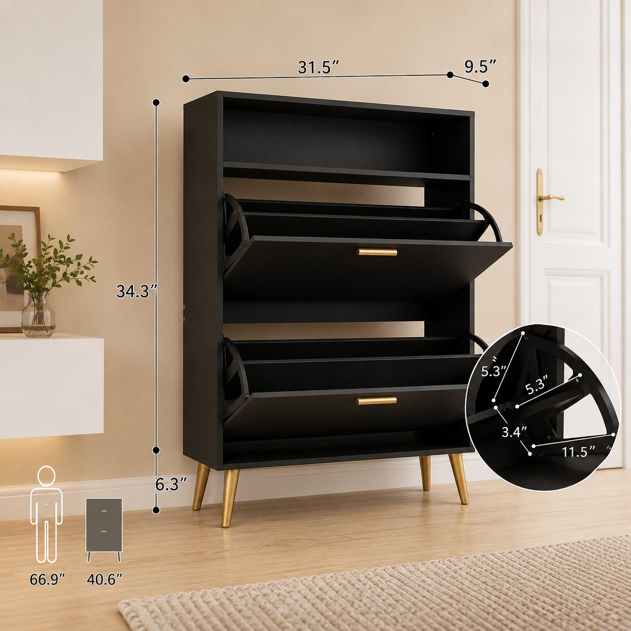 Shoe Storage Cabinet with 2 Flip Doors and Shelf