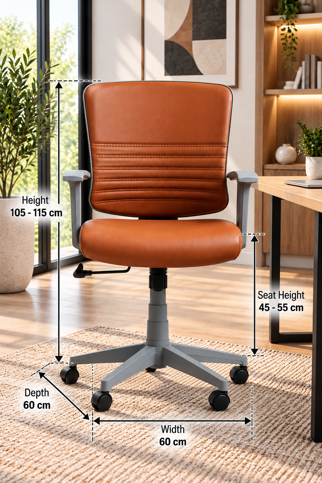 Modern Leather-Look Office Chair with Armrests