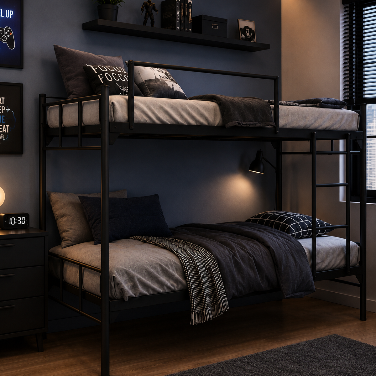 Modern Metal Bunk Bed – Space-Saving Twin Over Twin Design