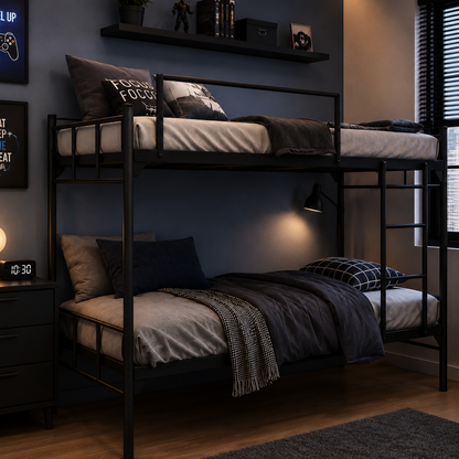 Modern Metal Bunk Bed – Space-Saving Twin Over Twin Design