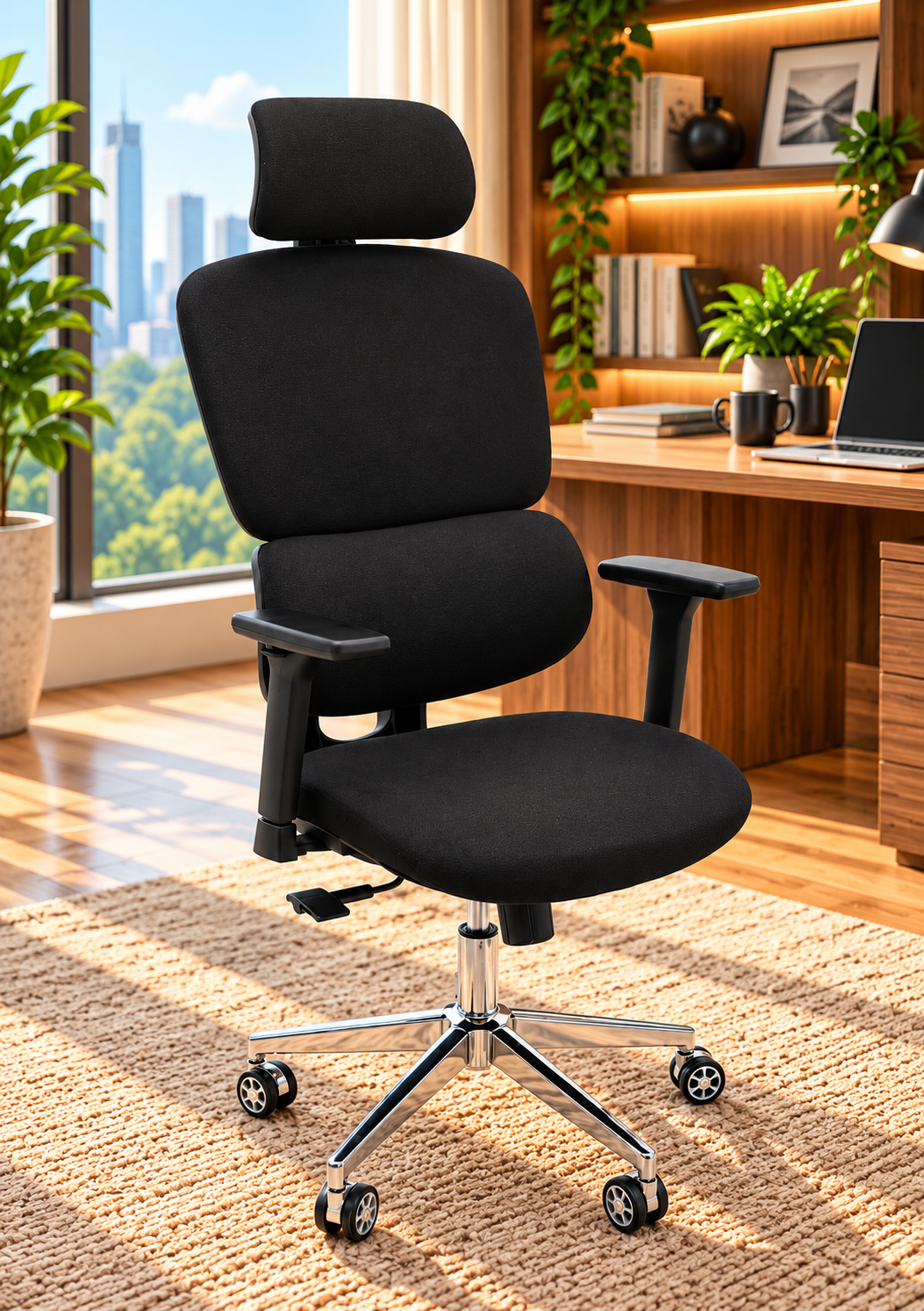 Modern High-Back Padded Office Chair with Adjustable Headrest