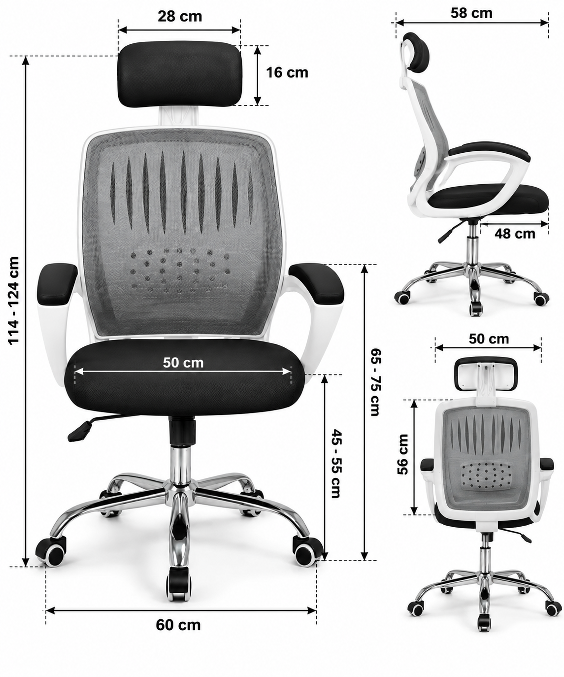 Eco Bob Mesh Office Chair, White Frame, Mobile with Headrest