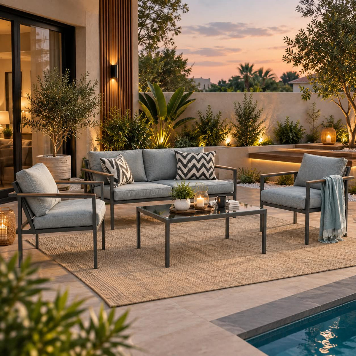 Modern Outdoor Patio Sofa & Chair Set
