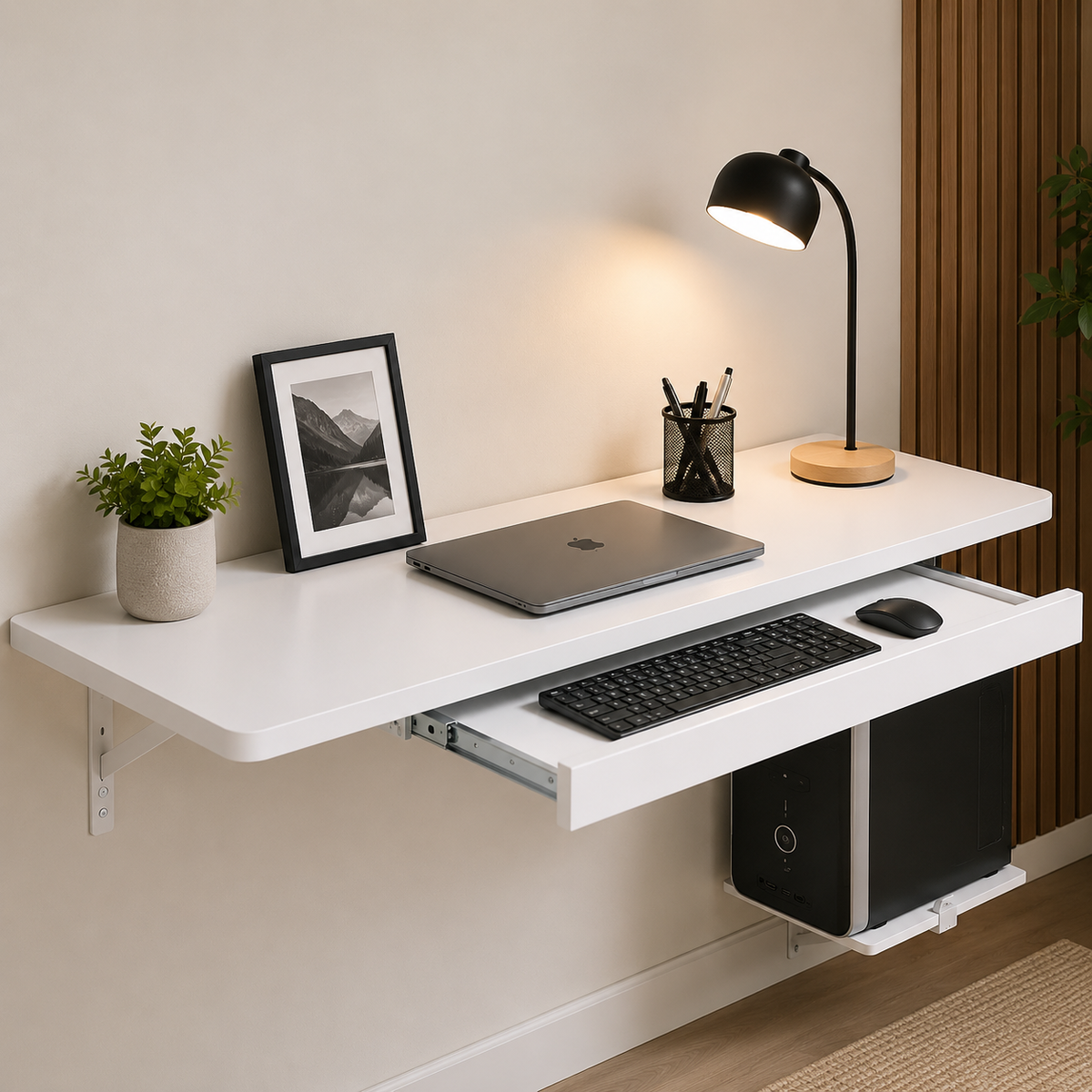Modern Wall-Mounted Folding Desk with Storage