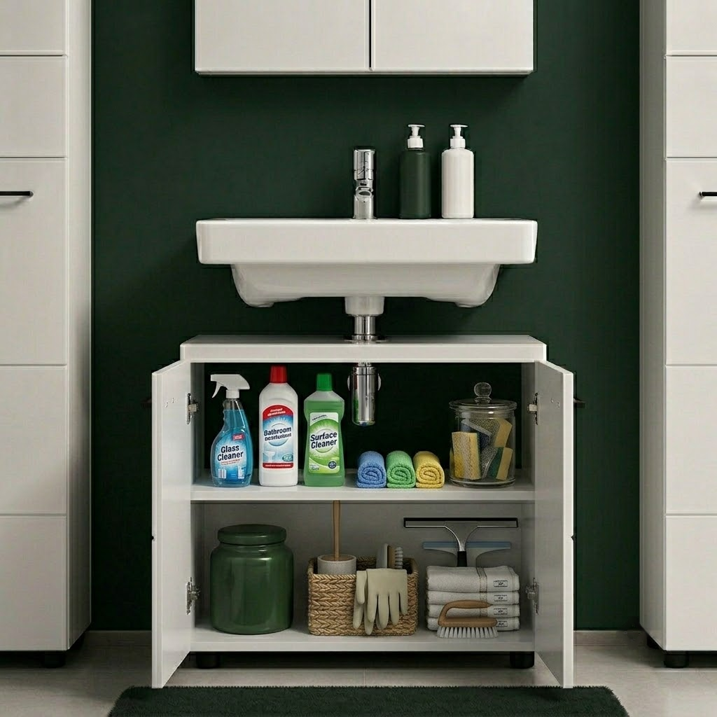 FurniFlex Nightlife Bathroom Sink Vanity Unit, 65 cm x 63 cm x 35 cm Size, Gloss White