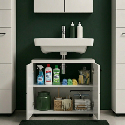 FurniFlex Nightlife Bathroom Sink Vanity Unit, 65 cm x 63 cm x 35 cm Size, Gloss White