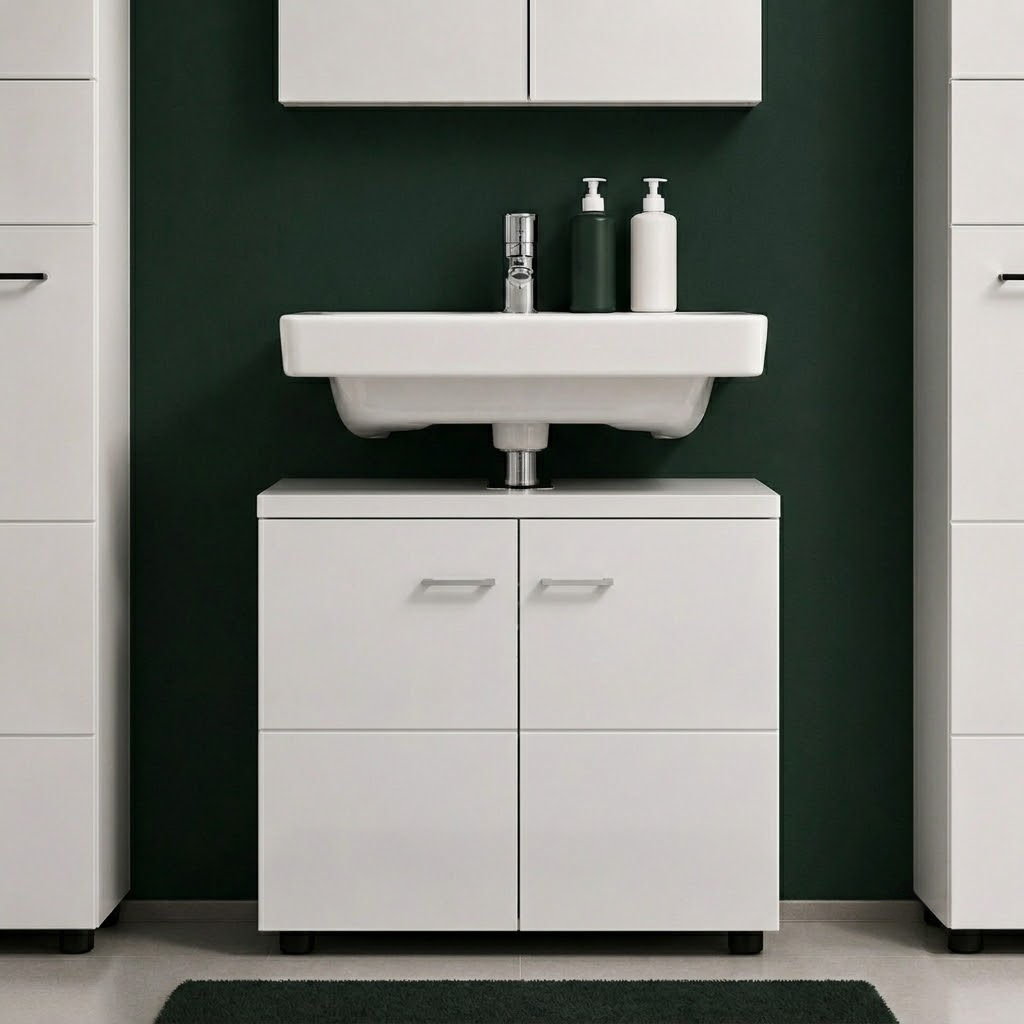 FurniFlex Nightlife Bathroom Sink Vanity Unit, 65 cm x 63 cm x 35 cm Size, Gloss White