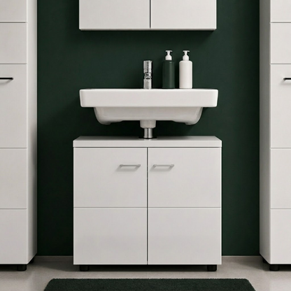 FurniFlex Nightlife Bathroom Sink Vanity Unit, 65 cm x 63 cm x 35 cm Size, Gloss White