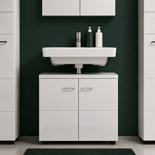 FurniFlex Nightlife Bathroom Sink Vanity Unit, 65 cm x 63 cm x 35 cm Size, Gloss White