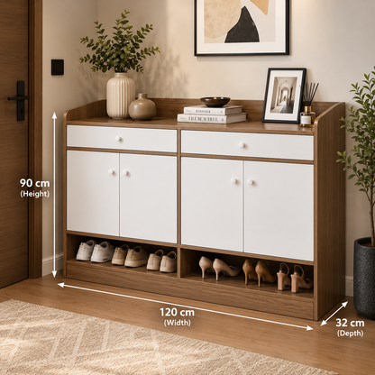 Modern 4-Door Shoe Storage Cabinet with Drawers