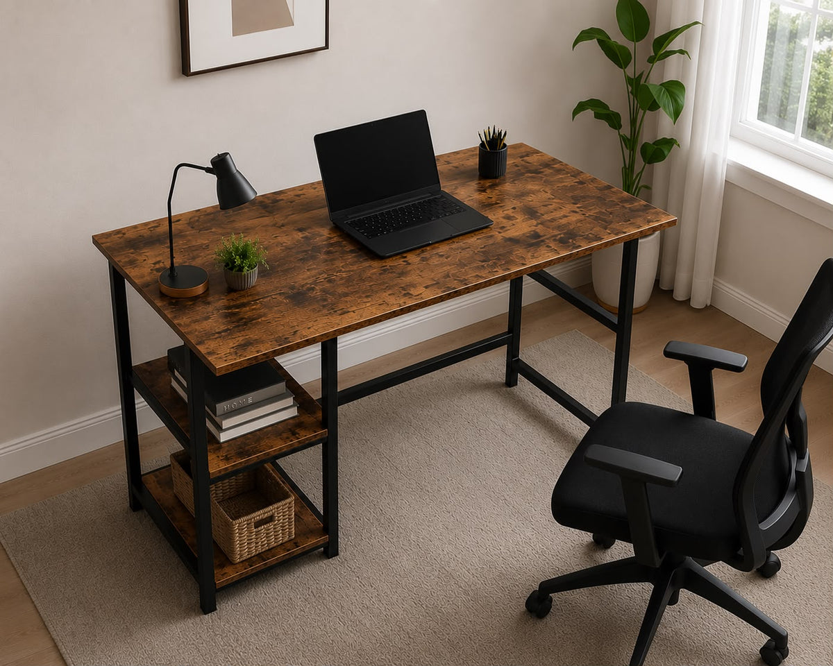 Modern Industrial Computer Desk with Storage Shelves