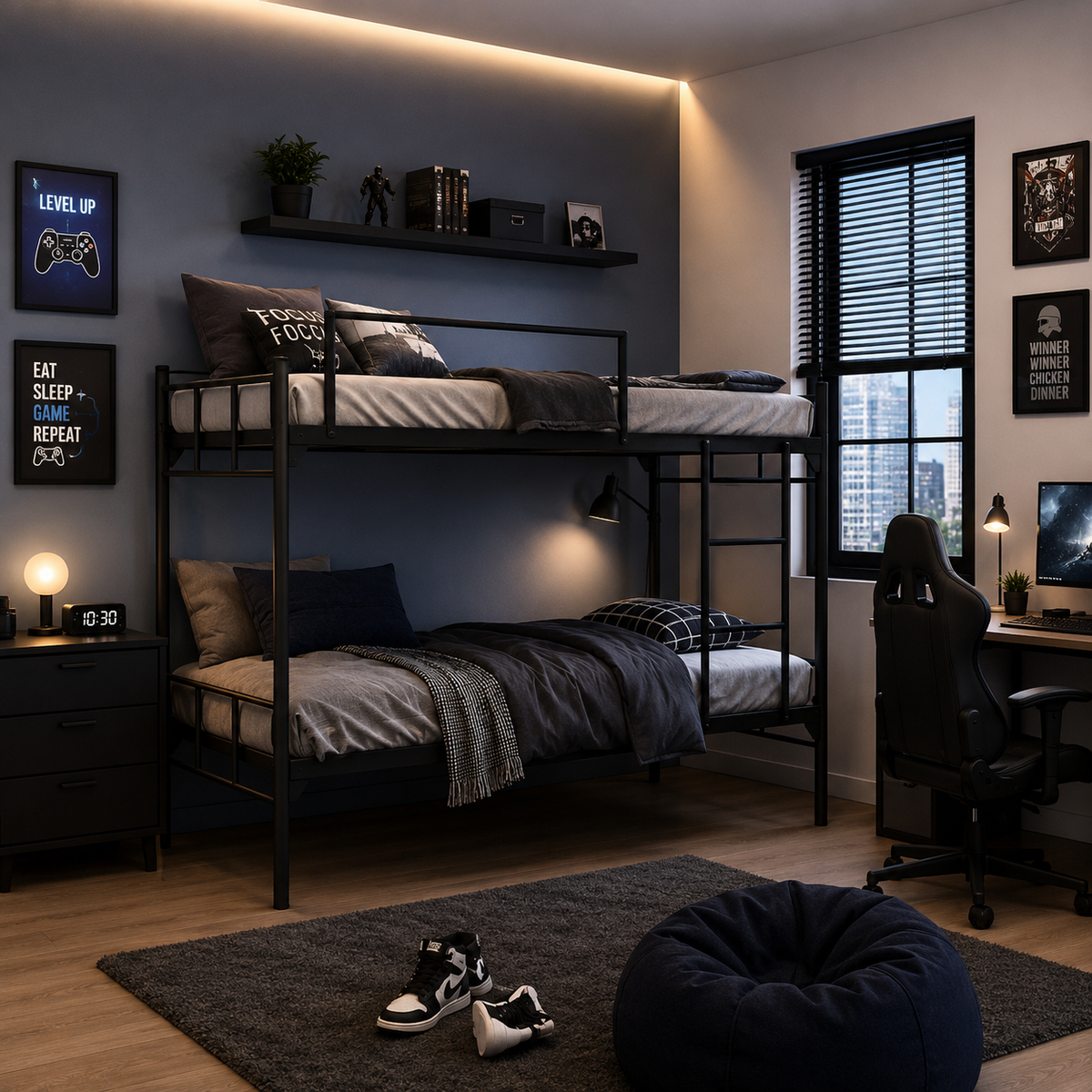 Modern Metal Bunk Bed – Space-Saving Twin Over Twin Design